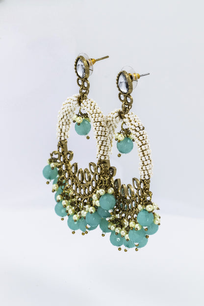 Aqua beaded Chandbali