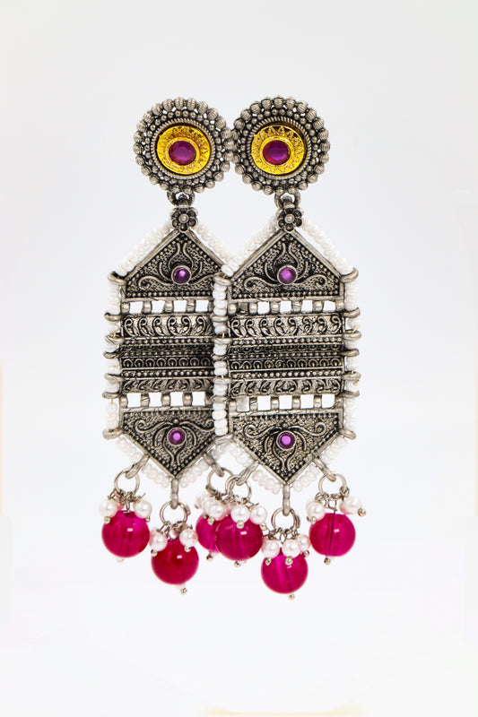 Floral Ruby Silver Oxidized earring