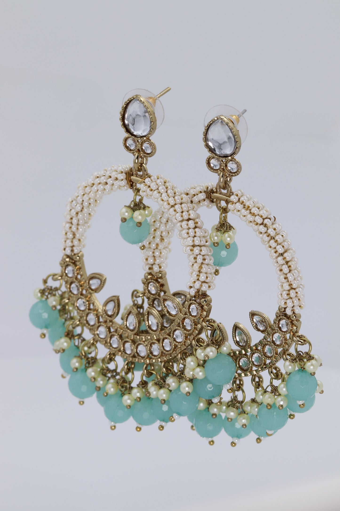 Aqua beaded Chandbali