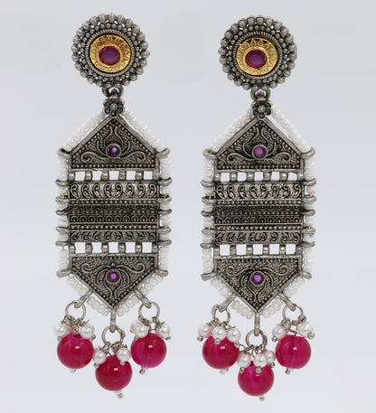 Floral Ruby Silver Oxidized earring