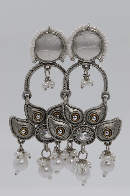 Owl silver oxidized pearls Earrings