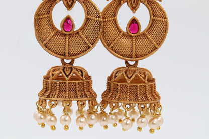 Flora Pink and Black stone Gold earring