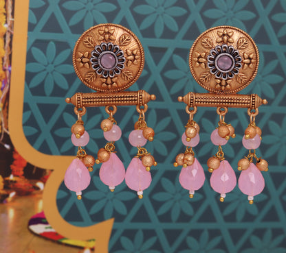 Pink crystal chandelier Earring