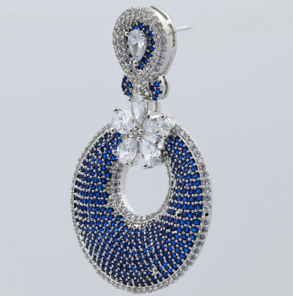 Blue and Silver nano setting teardrop earring