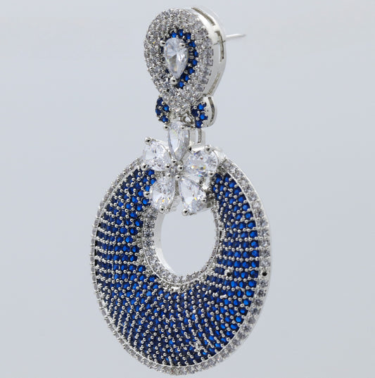 Blue and Silver nano setting teardrop earring