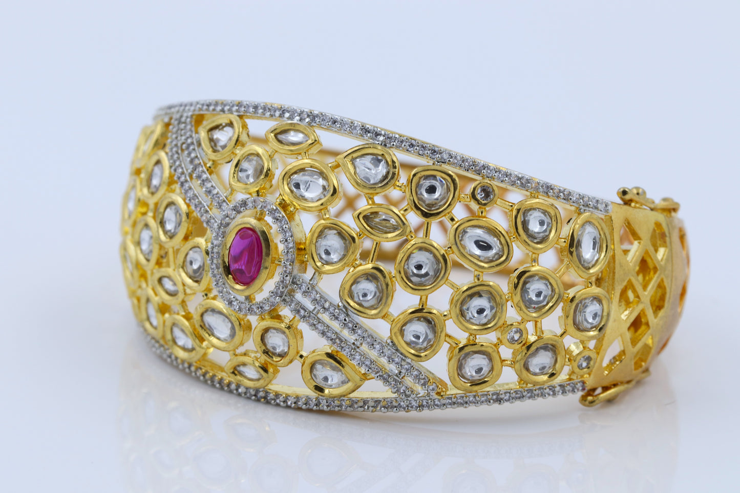 Polki Kundan Gold Plated Openable Bracelet