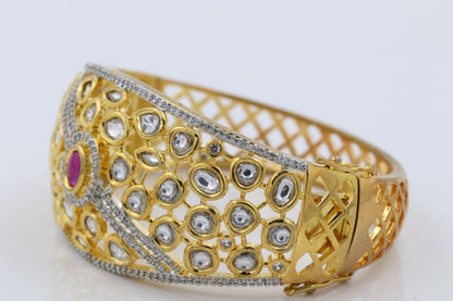 Polki Kundan Gold Plated Openable Bracelet