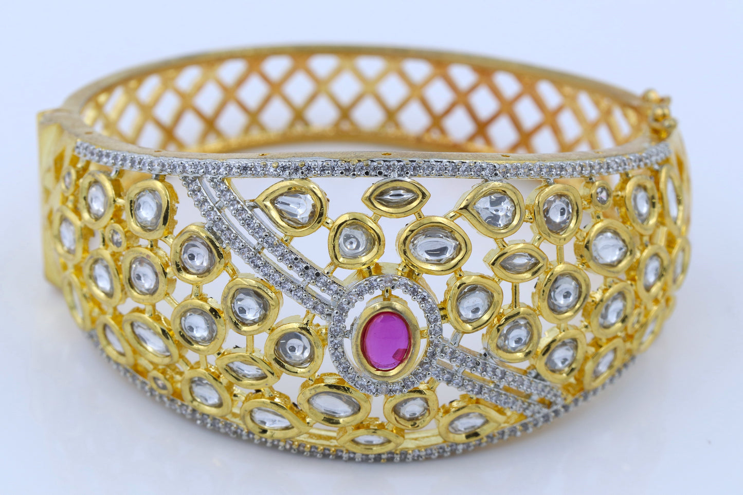 Polki Kundan Gold Plated Openable Bracelet