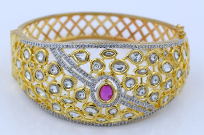 Polki Kundan Gold Plated Openable Bracelet