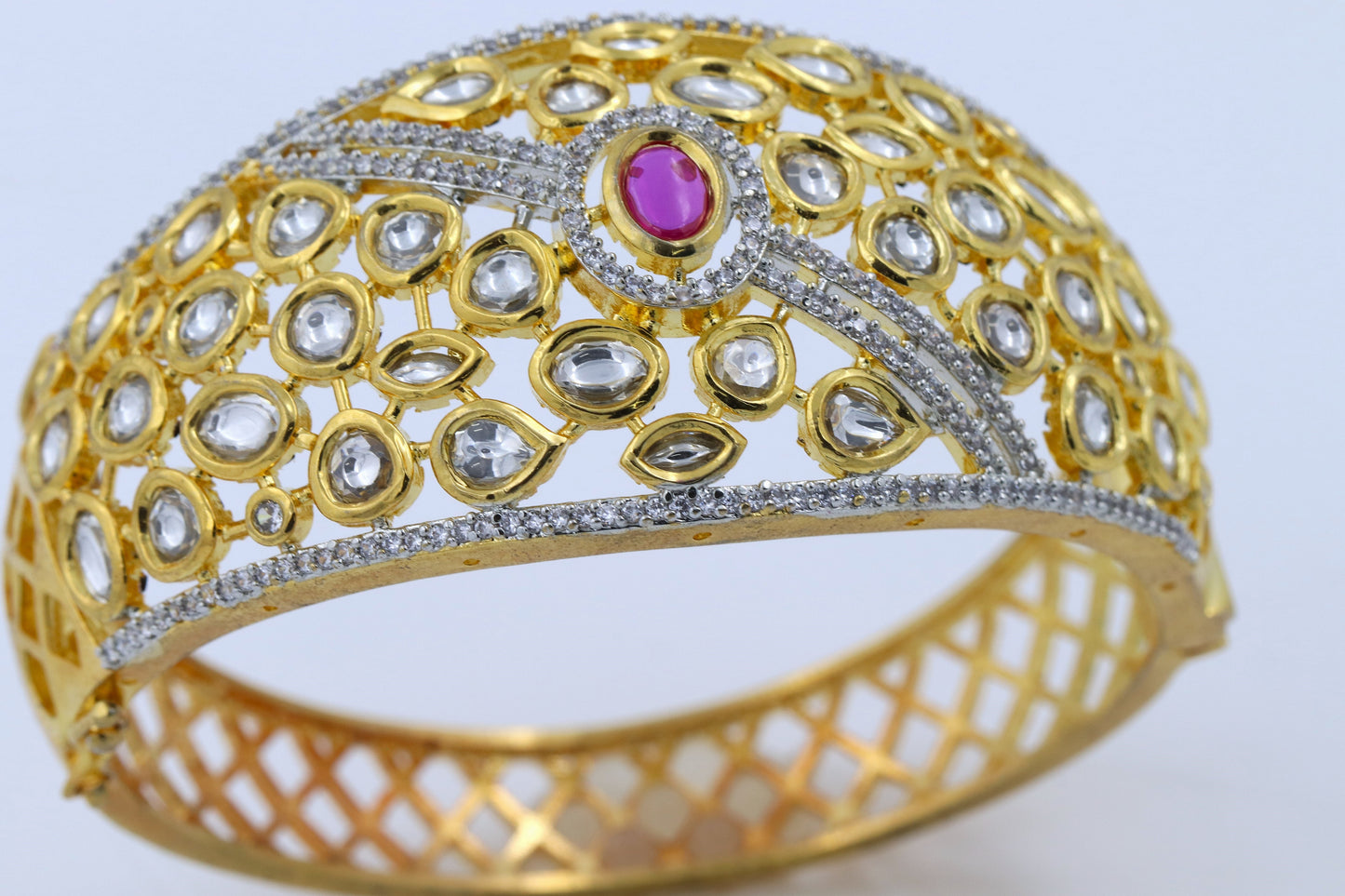 Polki Kundan Gold Plated Openable Bracelet