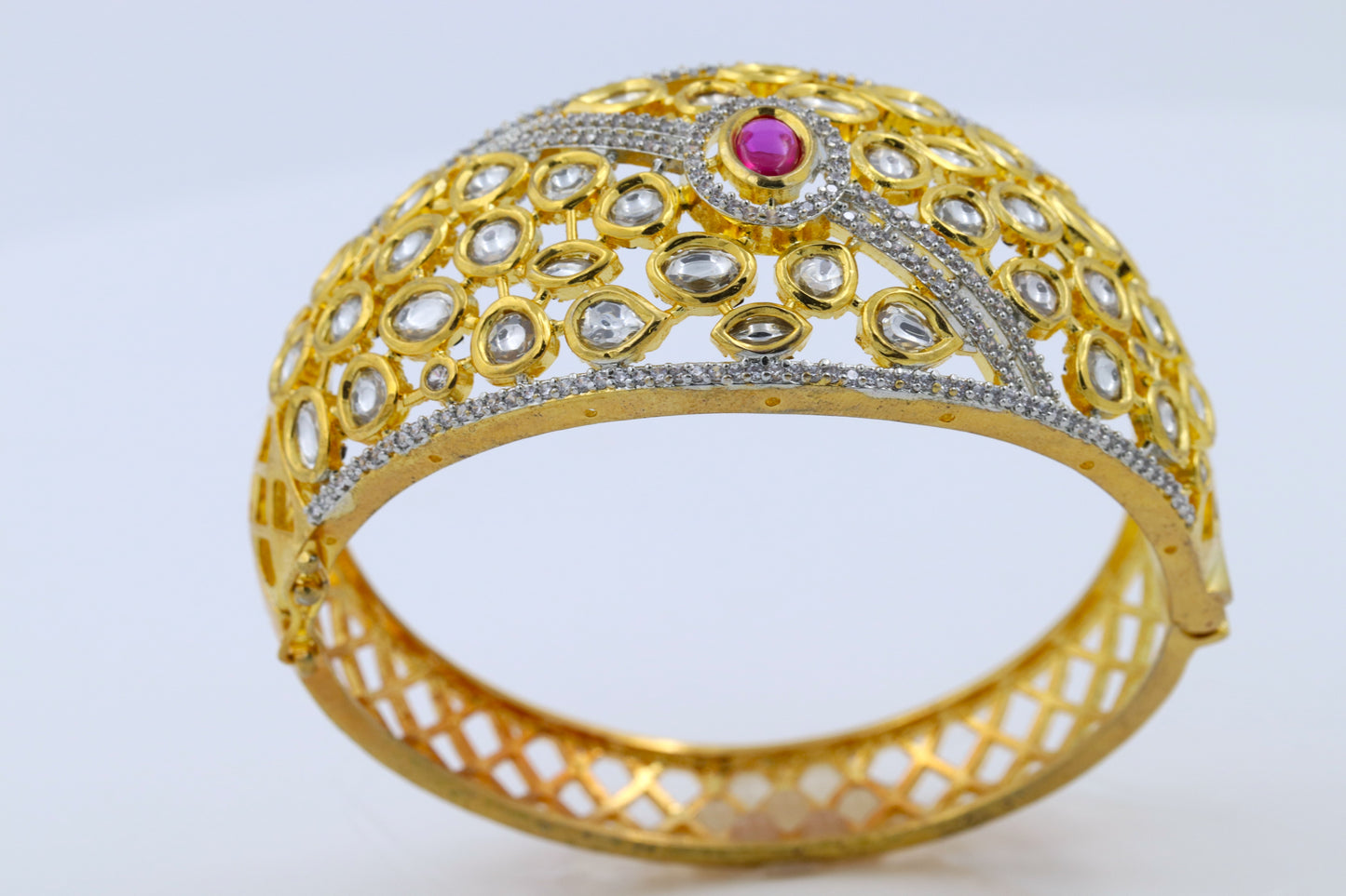 Polki Kundan Gold Plated Openable Bracelet