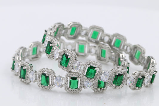 American diamond embedded green Bangle Set