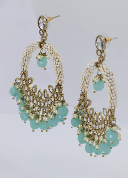 Aqua beaded Chandbali