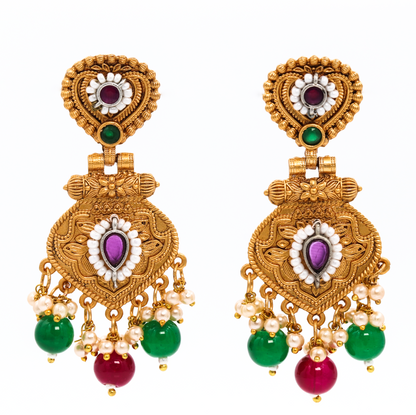 Multi colored crystal temple design drop earring